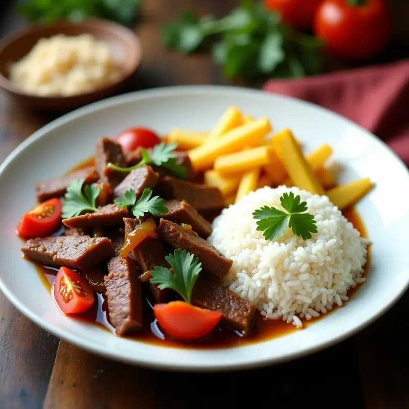Lomo Saltado con Arroz y Papa: Receta Peruana en Sartén con Toque Chino