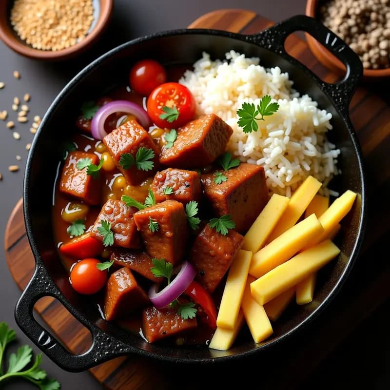Lomo Saltado Peruano con Arroz y Papas Fritas: Salteado de Carne y Verduras en 20 Minutos
