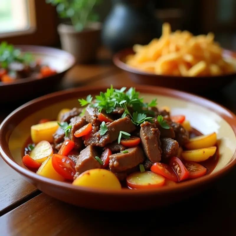 Lomo Saltado Peruano con Carne y Papas: Receta Clásica en Sartén Antiadherente