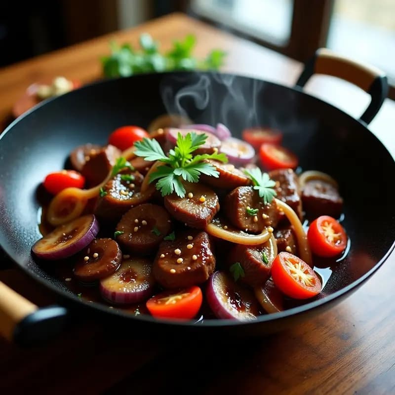 Lomo Saltado con Champiñones y Salsa de Ostras: Receta Peruana Keto en Wok