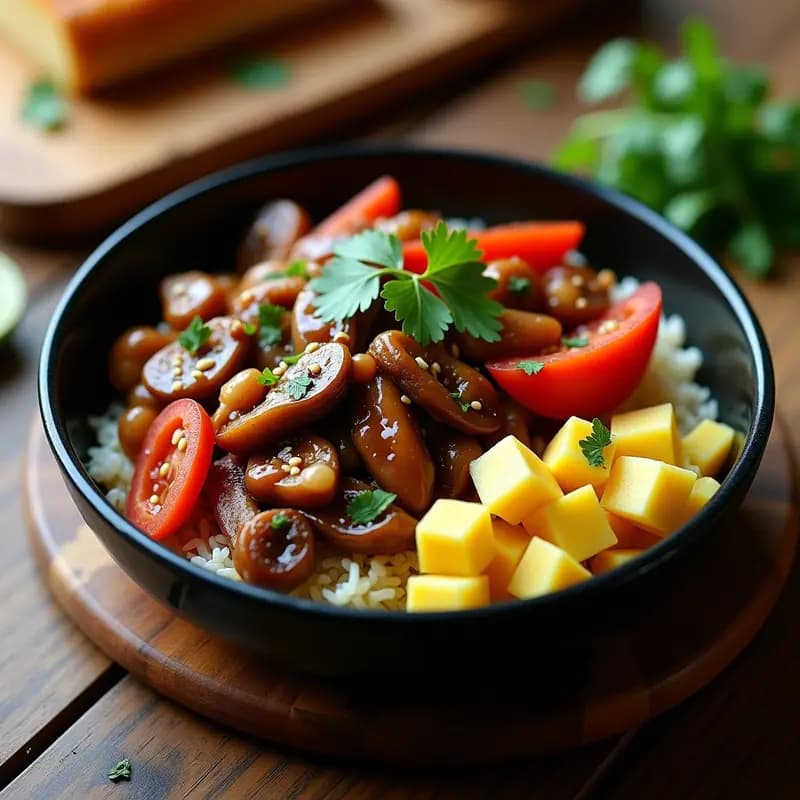 Lomo Saltado con Champiñones: Versión Vegana del Plato Peruano con Salsa de Soja