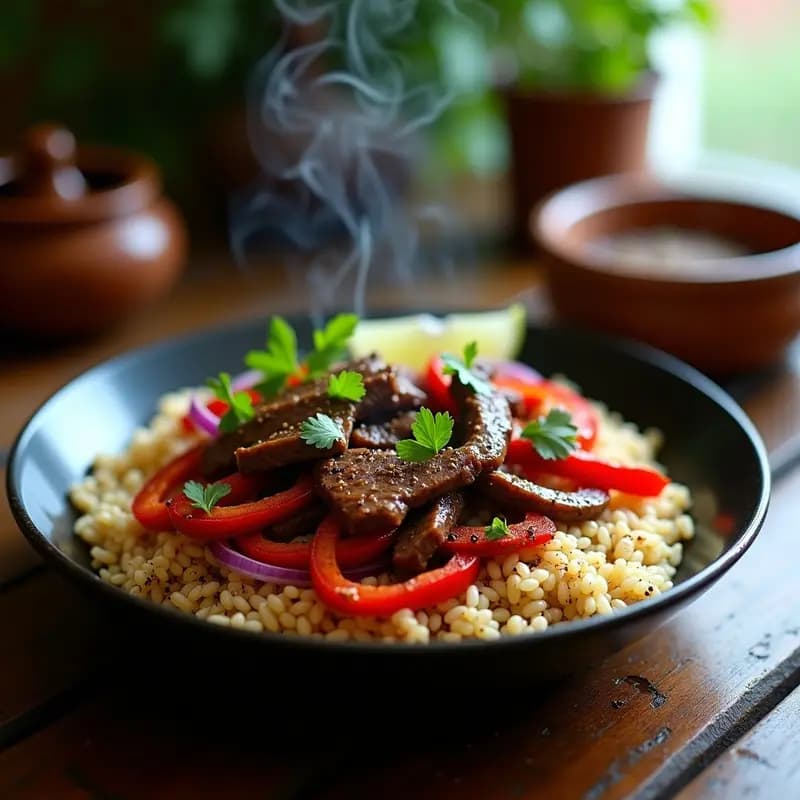 Lomo Saltado nicotine: Receta Peruano-China con Carne, Verduras y Arroz en Wok