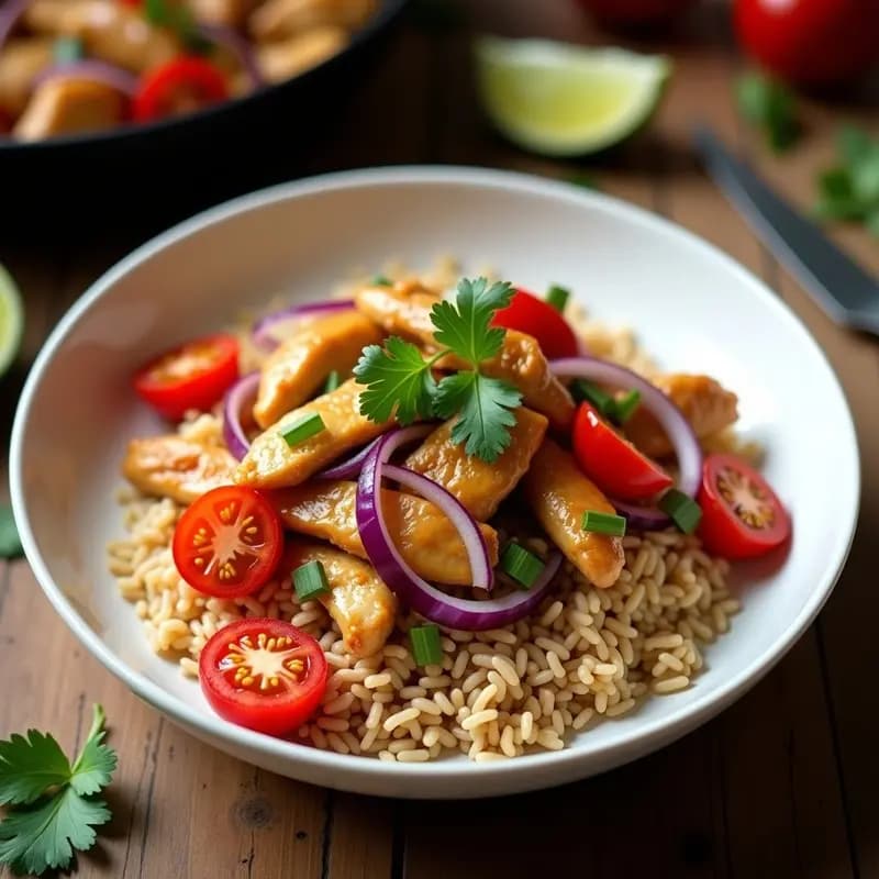 Lomo Saltado con Pollo y Arroz Integral: Receta Peruana-China en Sartén Wok