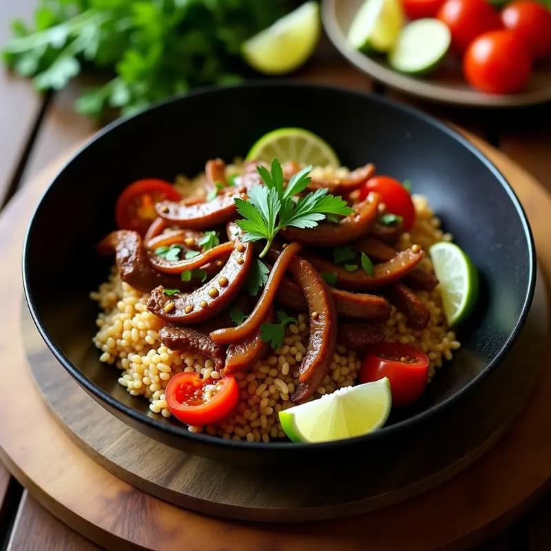 Lomo Saltado con Carne de Res y Arroz Integrale: Receta Peruana en Sartén wok