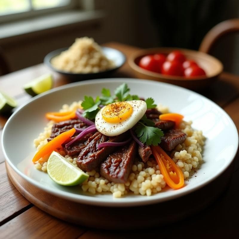 Lomo Saltado de Ternera con Arroz de Coliflor: Receta Peruana Keto en 20 Minutos