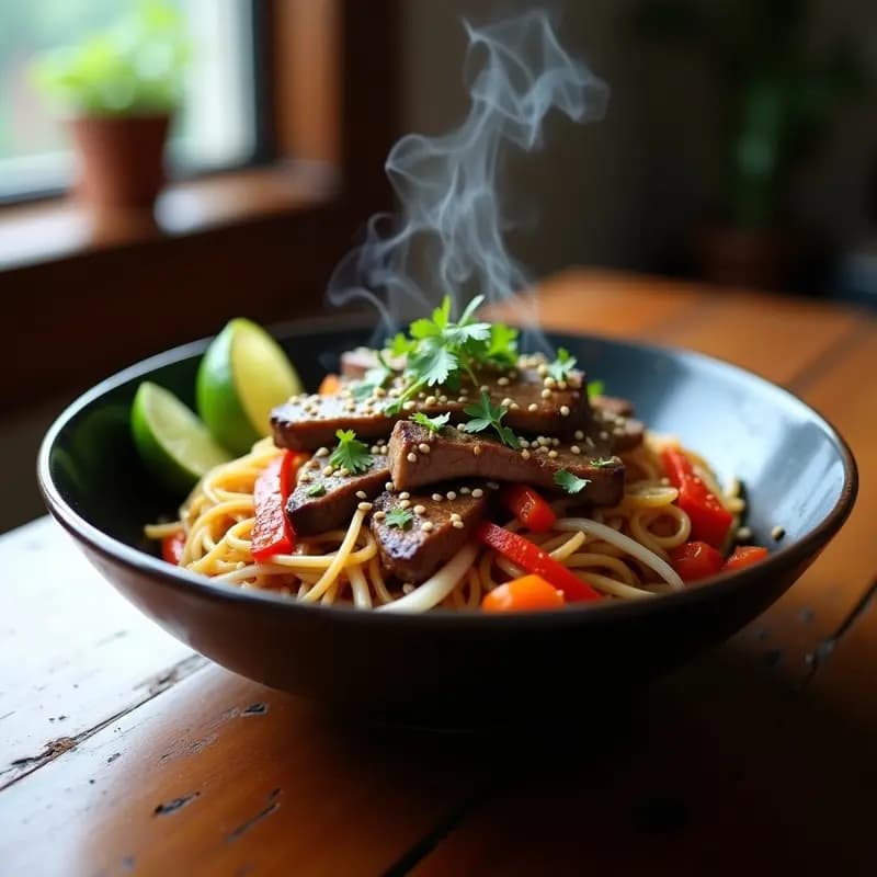 Lomo Saltado de Ternera y Champiñones: Receta Peruana en Sartén con Toque Asiático