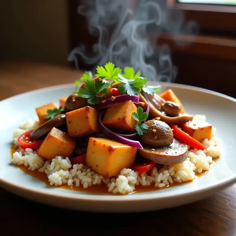 Lomo Saltado de Tofu y Champiñones: Receta Peruana-China Vegana y Baja en Calorías