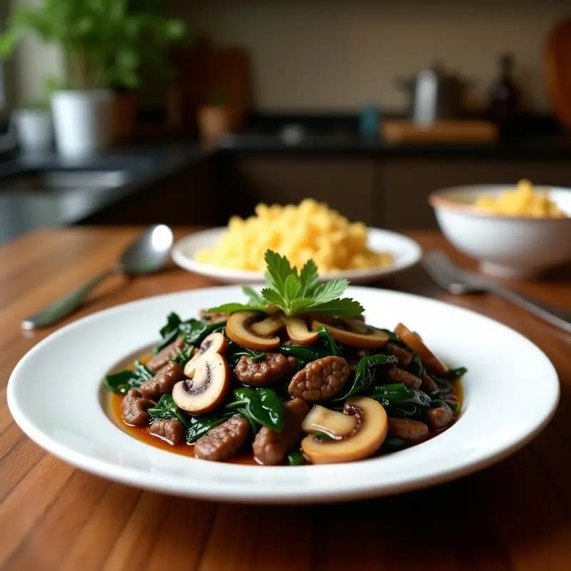 Lomo Saltado Peruano con Espinacas y Champiñones: Receta Vegana con Toque Umami