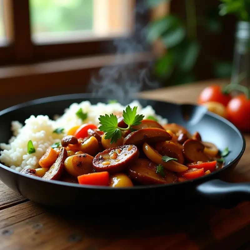 Lomo Saltado Peruano con Champiñones Portobello: Receta Vegana en Sartén Antiadherente