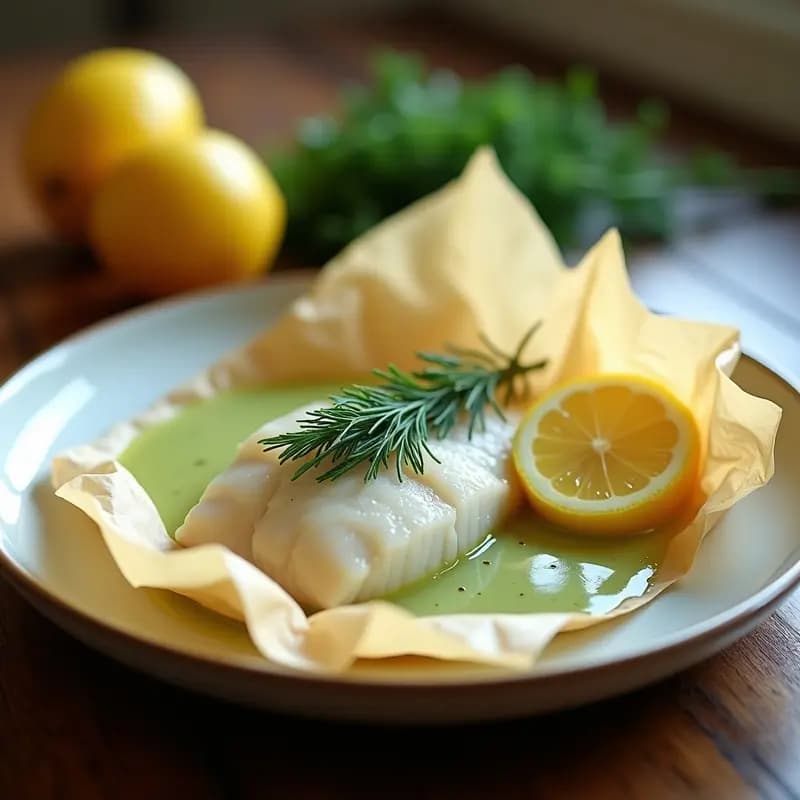 Lomonosov de Merluza con Salsa de Eneldo: Receta Rusa Elegante en Papillote con Limón