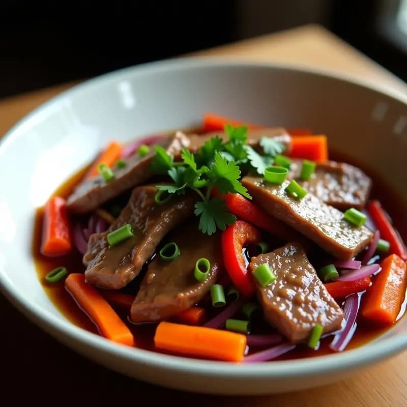 Lomos Saltados con Ternera y palillos de vegetales: Receta Peruana en Airfryer con Salsa de Soy y Jengibre