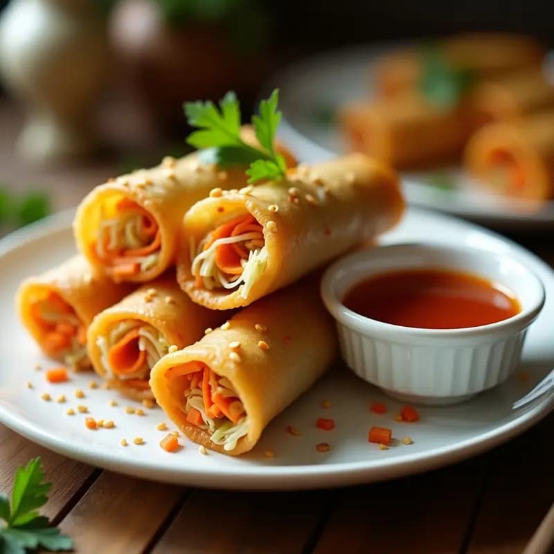 Lumpia Filipina de Repollo y Zanahoria: Rollitos Crujientes en Airfryer con Salsa Agridulce