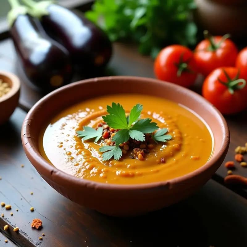 Lutyia Libia de Berenjena y Tomate: Sopa Fría Vegana y Sin Gluten