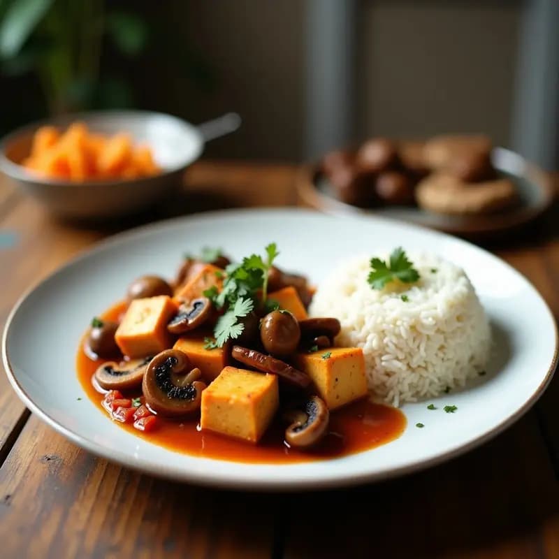Ma Po Tofu con Champiñones y Arroz Basmati: Receta China Picante y Reconfortante