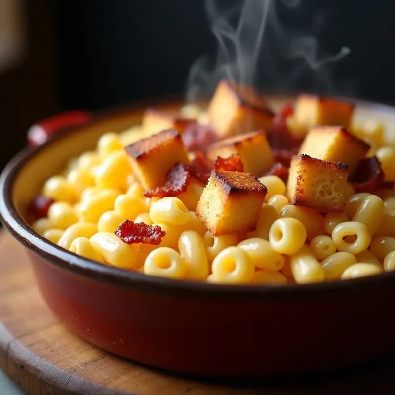 Mac and Cheese con Bacon Crujiente y Pan de Miga Dorado: Receta Americana Confort Food