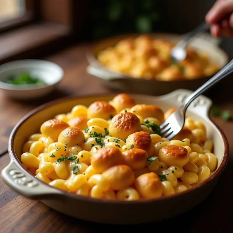 Mac & Cheese con pull-apart garlic bread en la parte superior: Carbohidratos sobre Carbohidratos