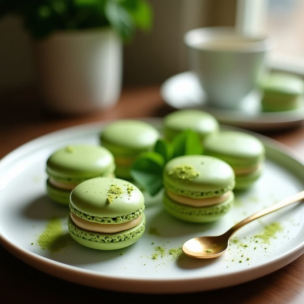 Macarons de Harina de Almendra y Matcha con Relleno de Ganache de Wasabi: Postre Francés-Japonés Sin Gluten