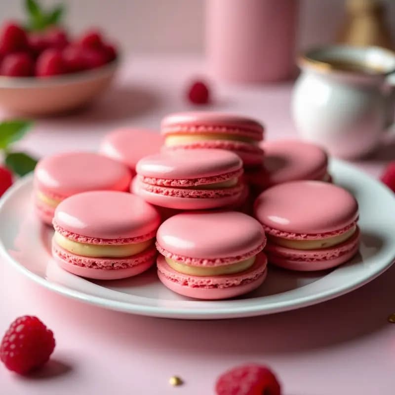 Macarons de Frambuesa y Chocolate Blanco: Postre Francés Elegante y Crujiente