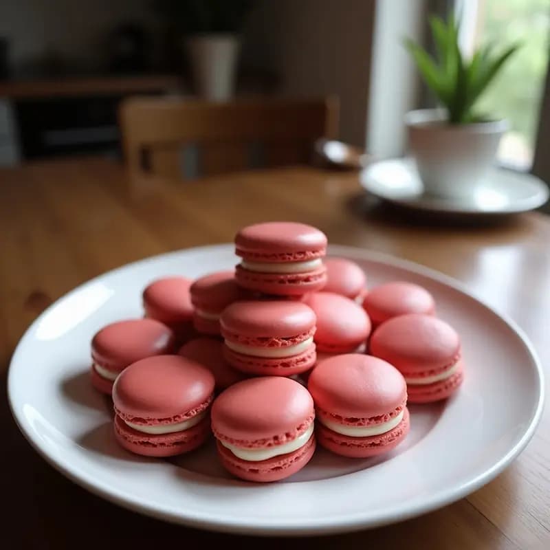 Macarons Franceses de Frambuesa: Postre Elegante y Colorido en Casa