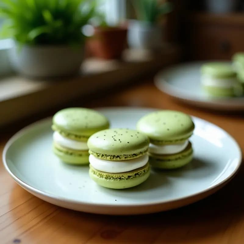 Macarons de Matcha y Semillas de Chía con Relleno de Crema de Coco: Postre Francés Keto