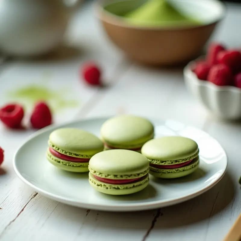 Macarons Franceses de Matcha y Frambuesa: Postre Sin Gluten y Bajo en Azúcar