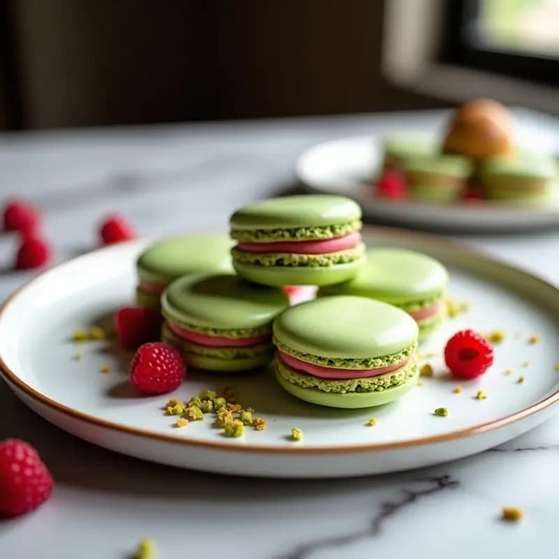 Macarons de Pistacho y Frambuesa: Postre Francés Sin Harina Refinada