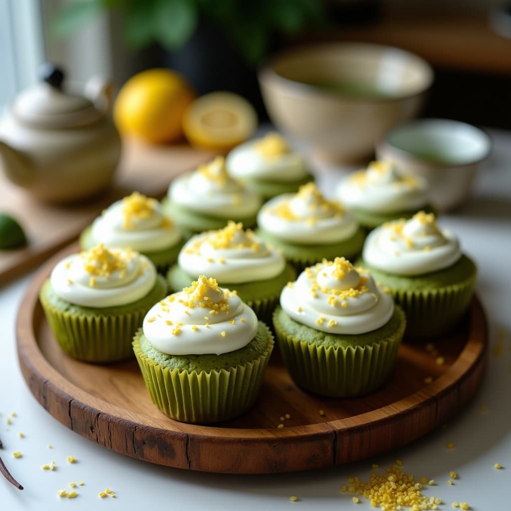Magdalenas de Matcha y Semillas de Sésamo con Frosting de Limón: Postre Japonés Sin Azúcar