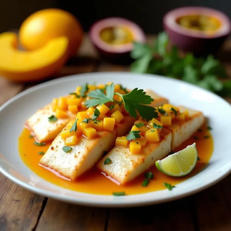 Mahi Mahi al Horno con Salsa de Maracuyá y Mango: Receta Caribena Gourmet en 25 Minutos