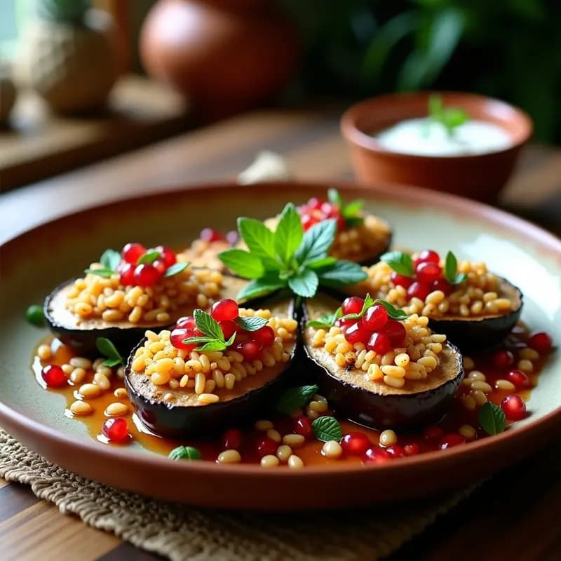 Mahshi de Berenjena con Arroz Basmati y Piñones: Receta Líbanesa Vegana y Sin Lactosa