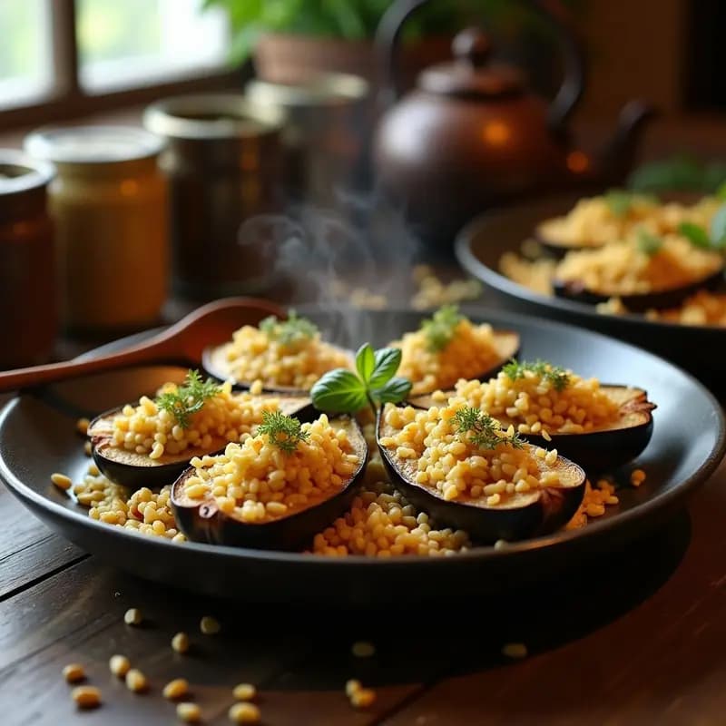 Mahshi de Berenjena y Arroz Basmati: Plato Iraquí Relleno con Toque de Limón Confitado