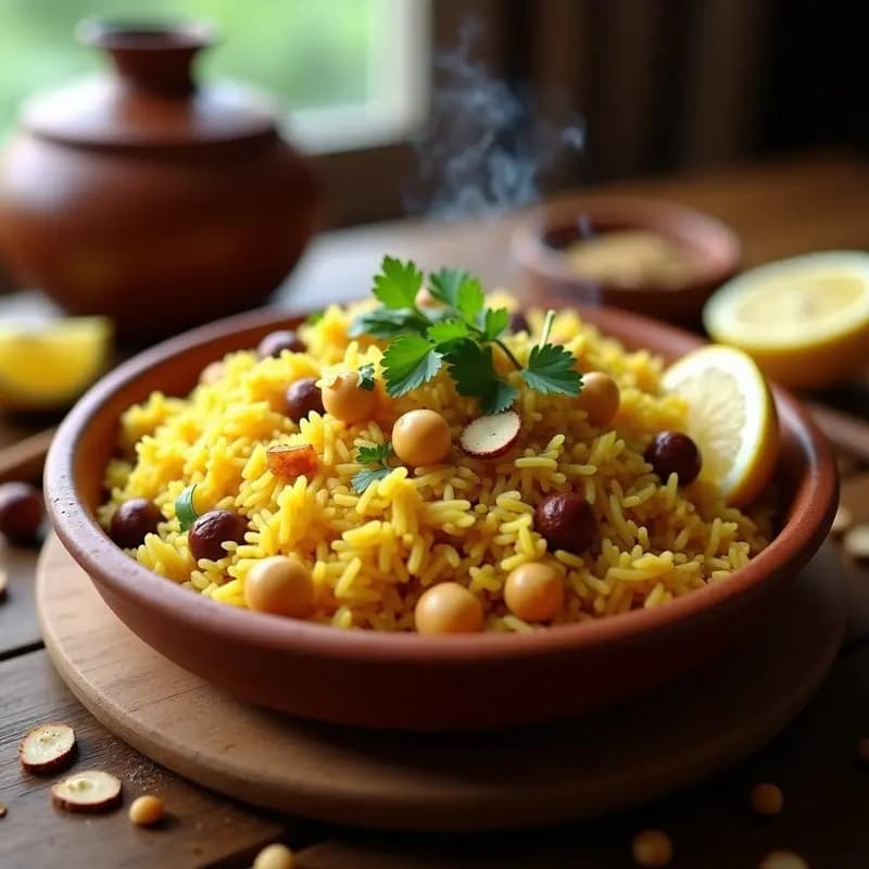 Majboos emirati de arroz basmati con garbanzos y especias: Receta vegana en una sola olla