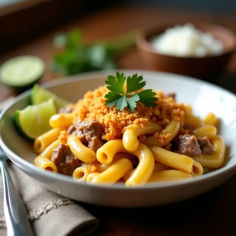 Makaroni con Queso y Carnitas de Res: Versión Filipina del Mac and Cheese con Toque Asiático