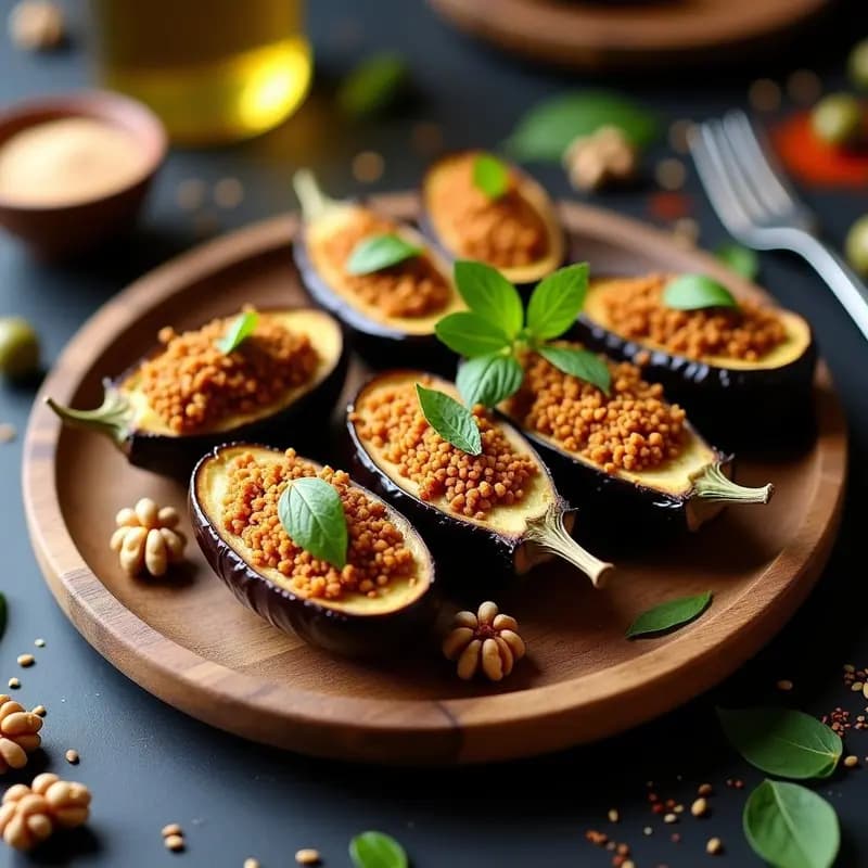 Makdous de Berenjena Rellena de Nueces: Aperitivo Sirio Vegano y Especiado