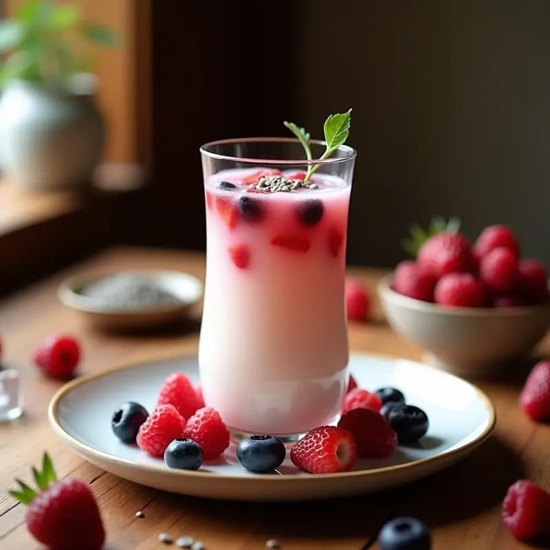 Makgeolli Coreano con Frutos Rojos: Bebida Fermentada y Refrescante Sin Alcohol