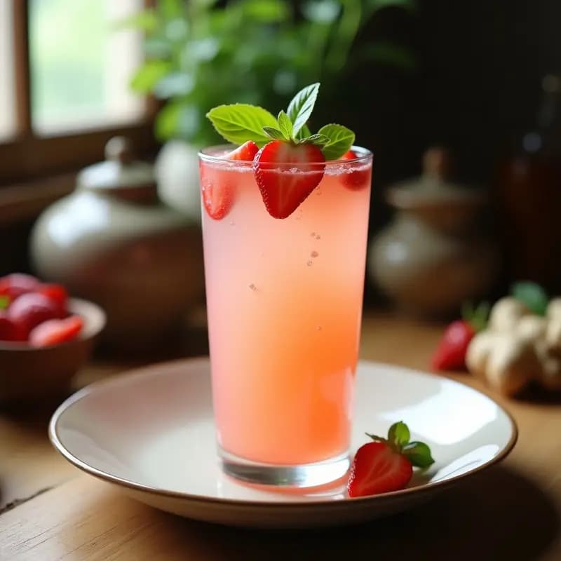 Makgeolli Coreano de Fresa y Albahaca: Bebida Fermentada Refrescante y Probiótica