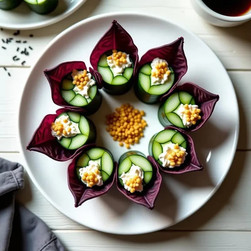 Maki de Pepino y Queso Crema con Caviar de Trigo: Receta Fusion Japonesa Vegana y Crunchy