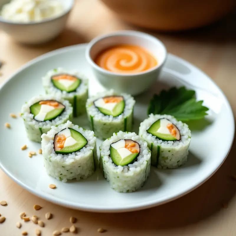 Maki de Pepino y Queso Philadelphia con Salsa Sriracha: Receta Japonesa Vegetariana en Sushi Roll