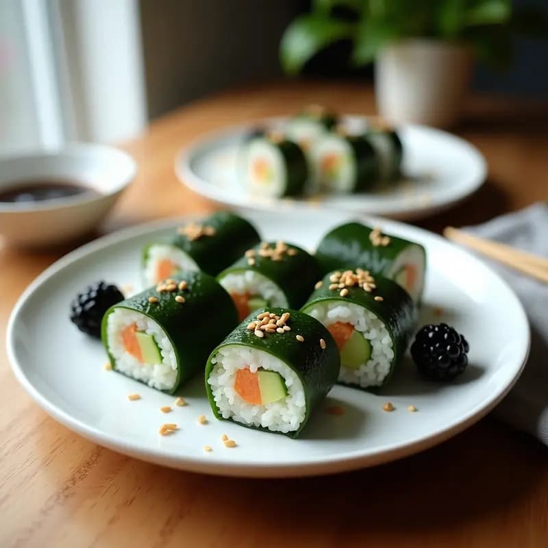 Maki de Pepino y Zarzamora con Arroz de Coliflor: Receta Japonesa Keto Sin Pescado
