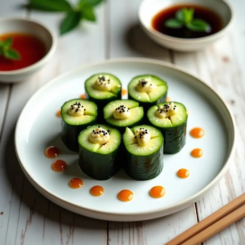 Makizushi de Pepino y Aguacate con Vinagreta de Umeboshi: Rollitos Japoneses Sin Arroz