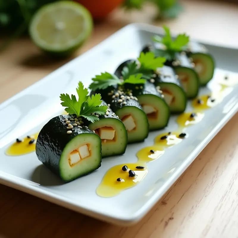 Makizushi de Pepino y Queso Feta con Sésamo Negro: Receta Japonesa Vegana y Fresca en 10 Minutos