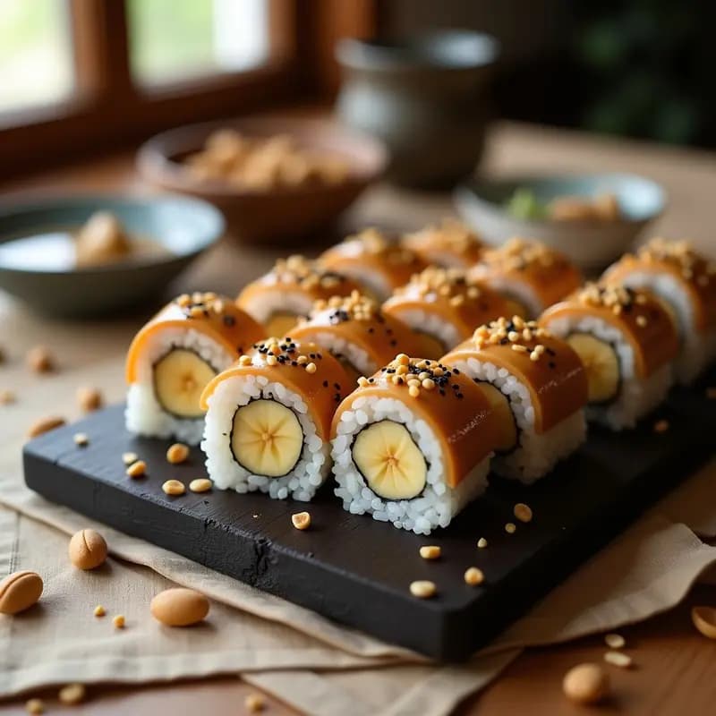 Makizushi de Plátano y Cacahuete: Postre Japonés Innovador Sin Pescado
