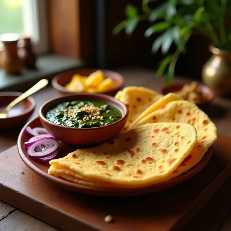 Makki di Roti con Sarson ka Saag: Receta India de Pan de Maíz y Espinacas con Mostaza