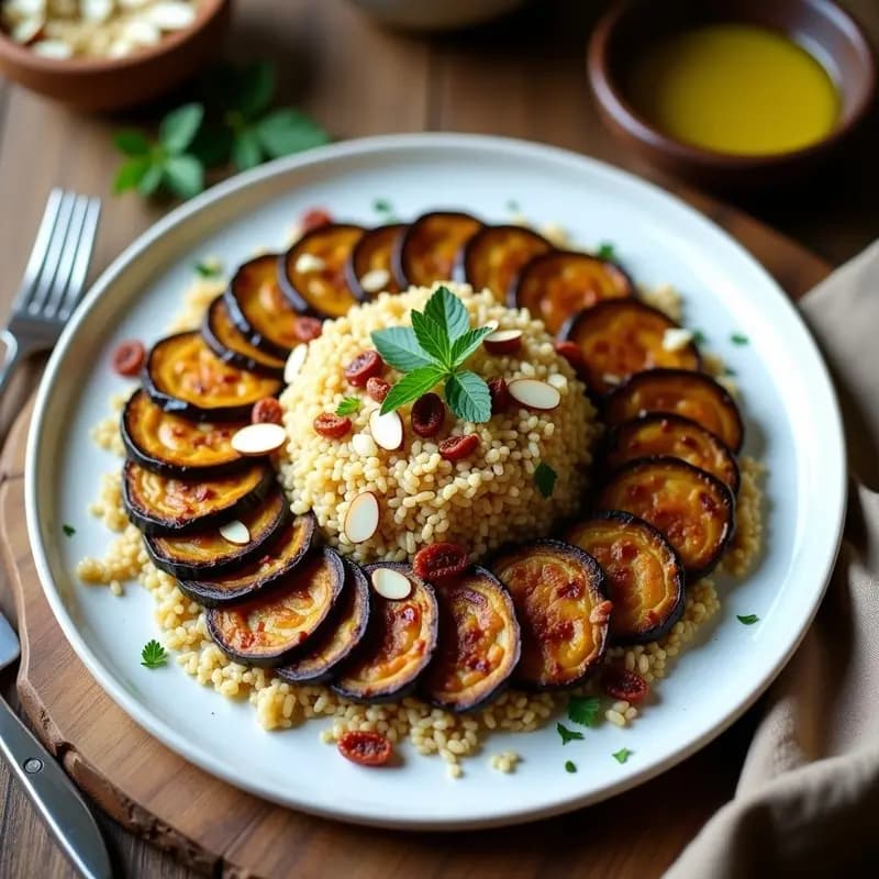 Makluba de Arroz y Berenjena: Receta Palestina Vegana con Especias al Rezado