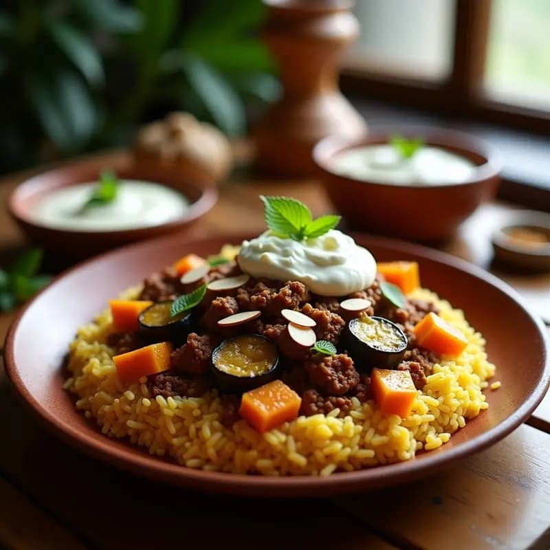 Makluba de Arroz y Cordero: Receta palestina al revés con Especias Orientales