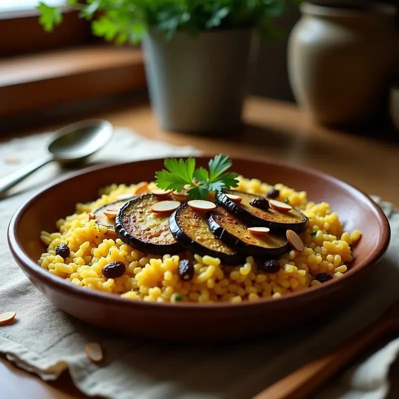 Makluba Palestina de Arroz y Berenjena: Receta Tradicional de Oriente Medio en una Sola Olla