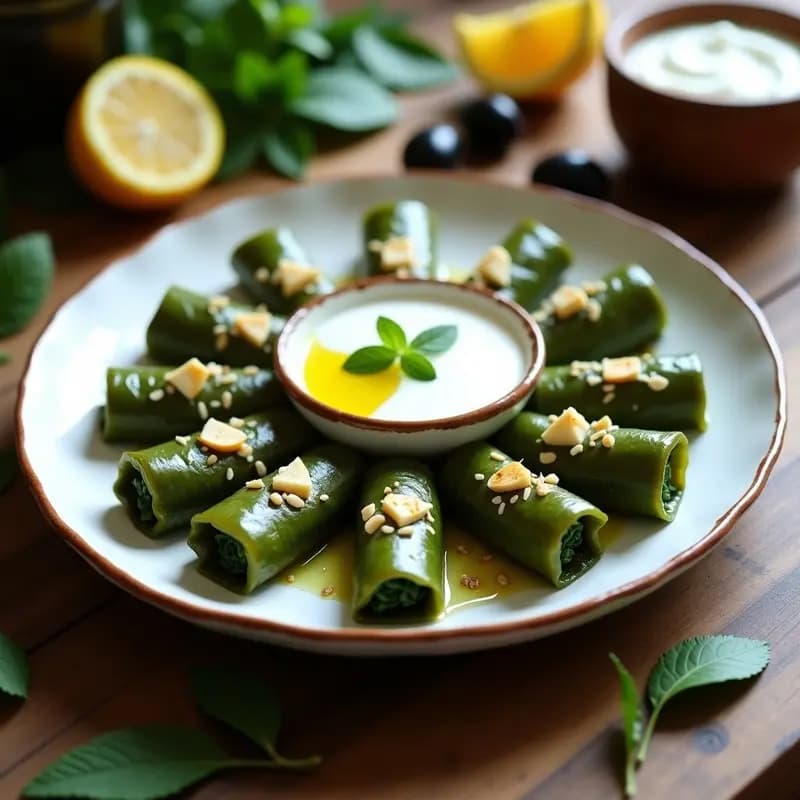 Makruts de Espinaca y Queso Halloumi: Rollitos de Hojas de Parra Chipriotas
