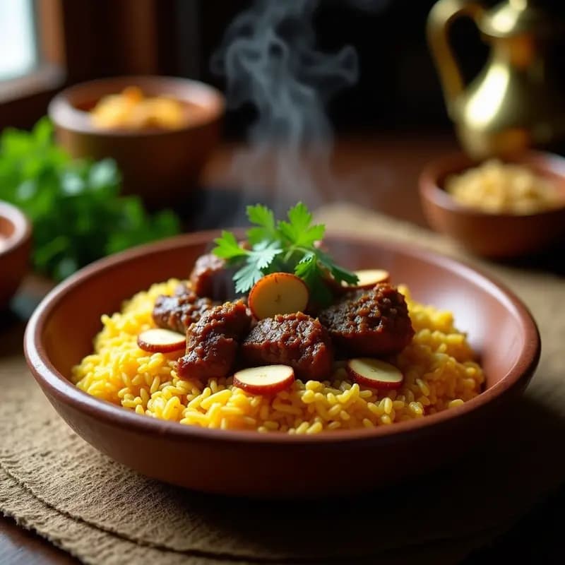 Maktoum de Cordero con Arroz Basmati y Almendras: Plato Emirati de Celebración en Olla