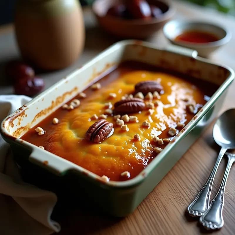 Malva Pudding Sudafricano con Sirope de Dátiles: Postre Sin Azúcar Refinado