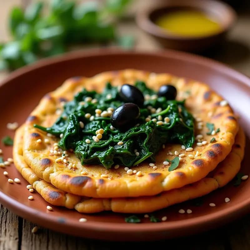 Manakish de Espinacas y Zaatar: Receta Libanesa Vegana con Masa de Garbanzo