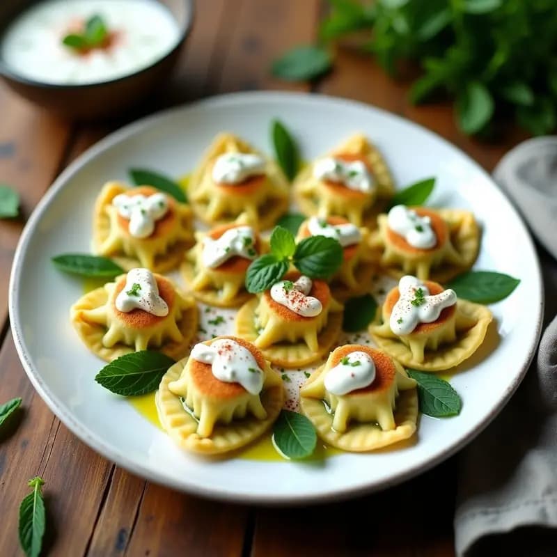 Manti Turco de Calabacín y Queso Feta: Receta en Mantı con Yogur y Aceite de Menta